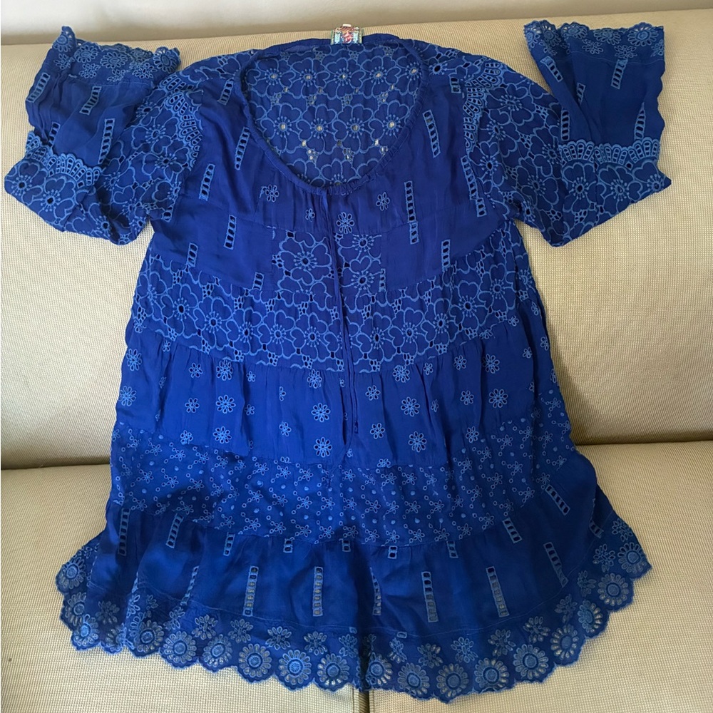 Johnny Was Royal Blue Embroidered Top